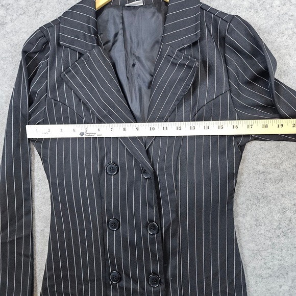 Spirit Halloween Pinstriped Long Blazer Black Double Breasted Size M Gangster - Picture 5 of 8